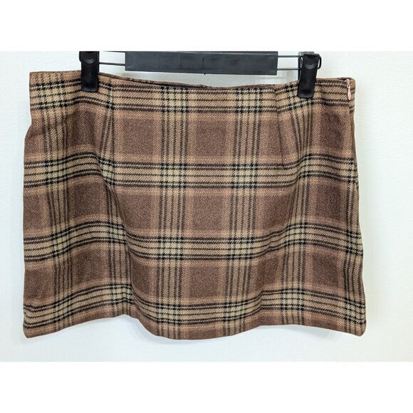 Cider Wool-like Mid Rise Brown Tartan Belted Mini Skirt Skort Sz M - Picture 3 of 9